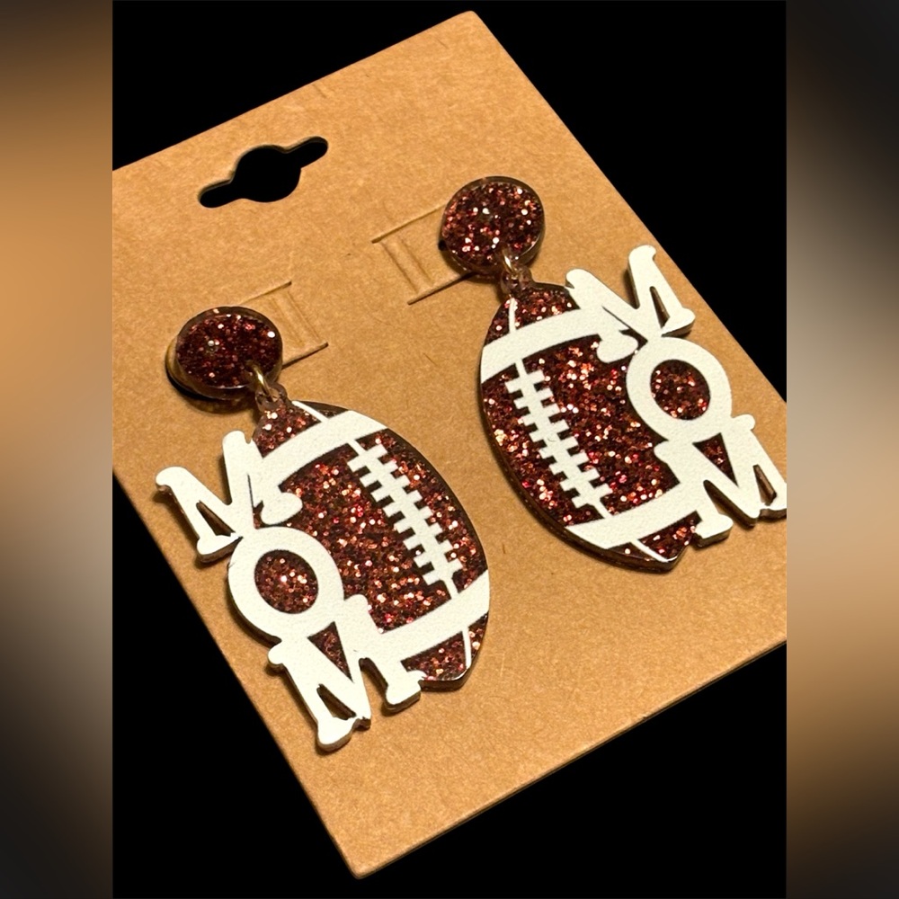 NEW•Glitter Acrylic Football🏈MOM Earrings